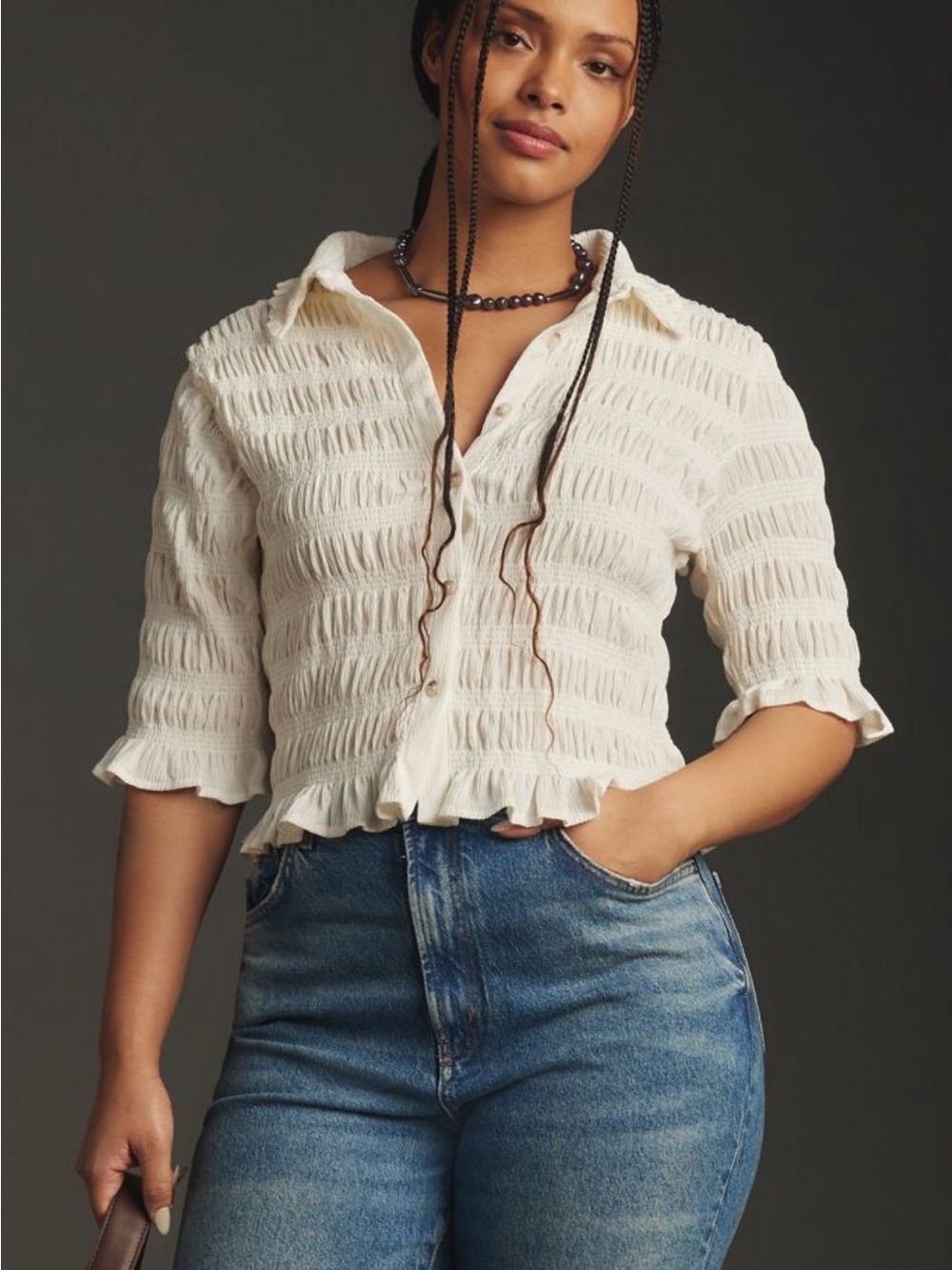 NEW Anthropologie Maeve Smocked Button Front Top - Sz XL